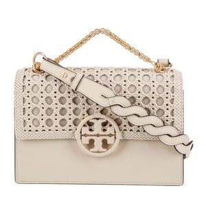 Tory Burch Ivory Woven Shoulder Bag Leather w/ Gold Chain